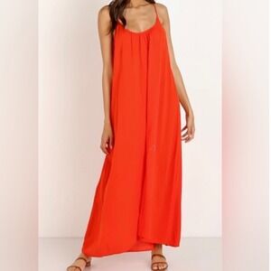 9 Seed Resort Tulum Tank Maxi Dress Red Orange One Size 100% Cotton Gauze